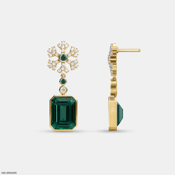 Emerald Petal Drop Earrings 18K Yellow Gold
