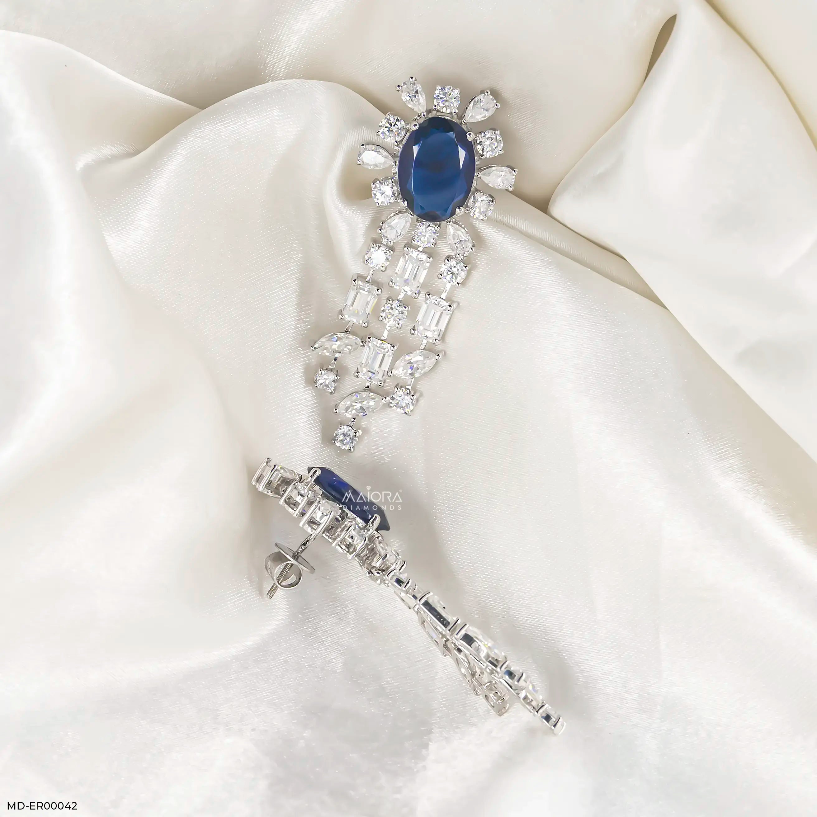 Luxe Dainty Blue Diamond Earrings 9K Rose Gold