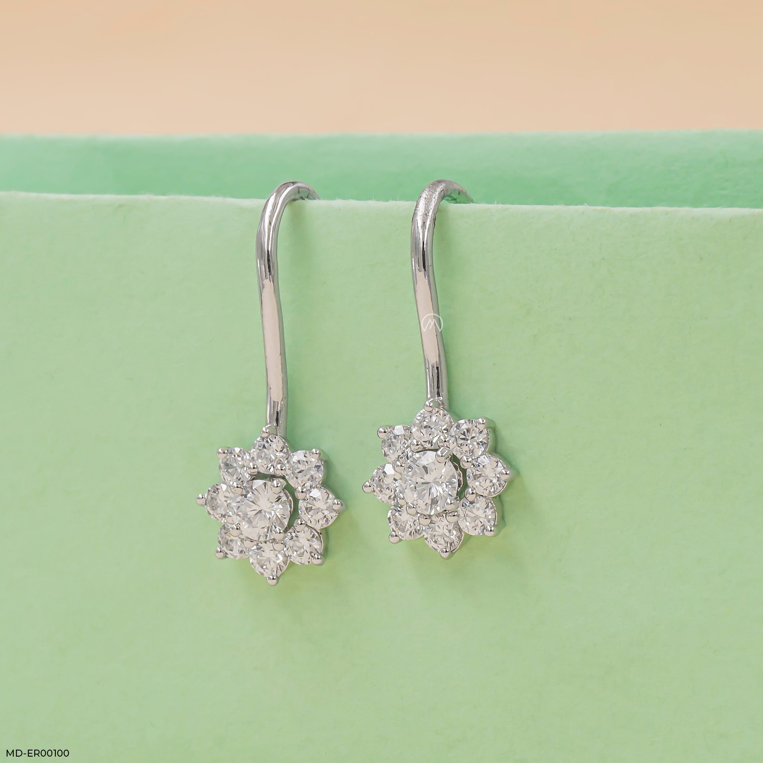 Ornate Sparkle Earrings 9K White Gold