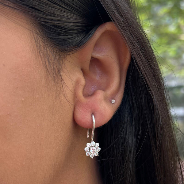 Ornate Sparkle Earrings 14K White Gold