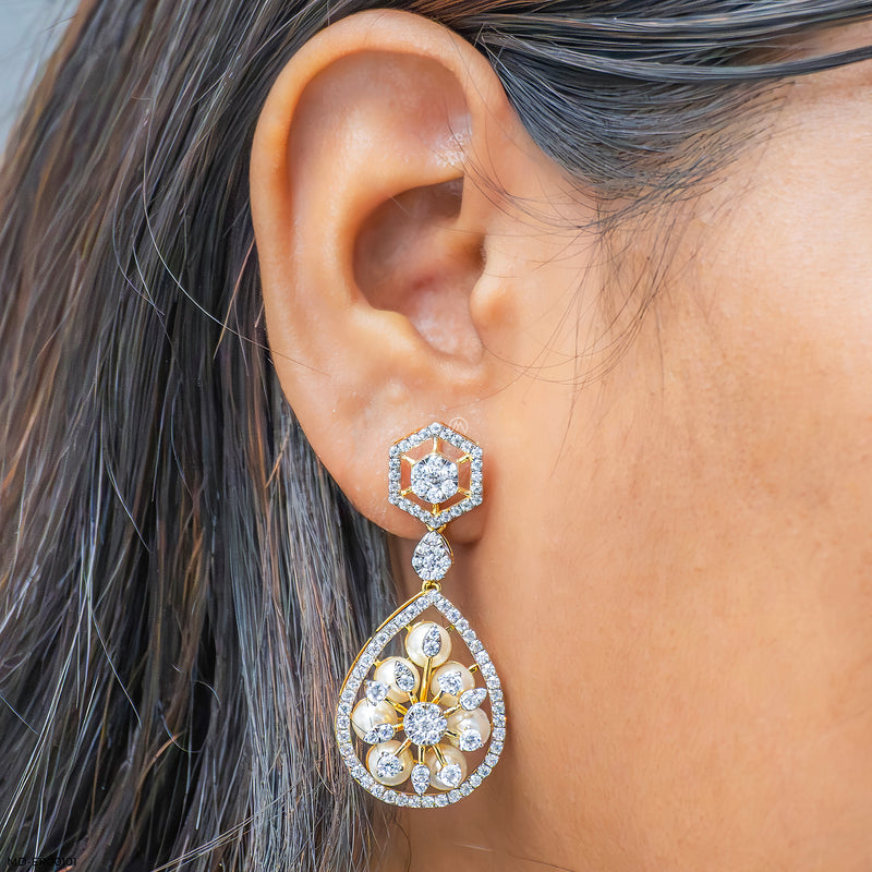 1 Carat Pearl Prism Earrings 14K Yellow Gold