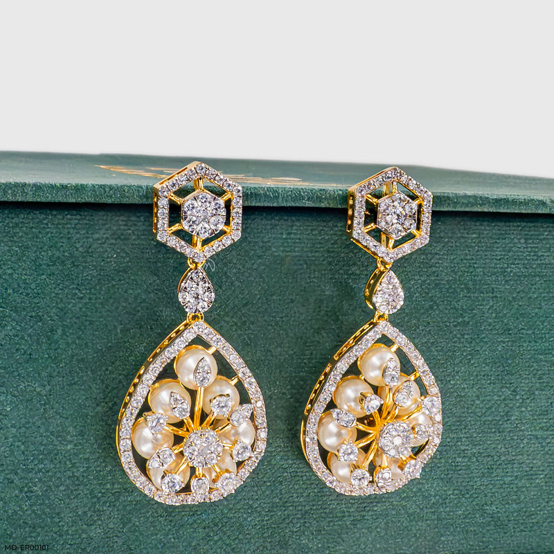 1 Carat Pearl Prism Earrings 14K Yellow Gold
