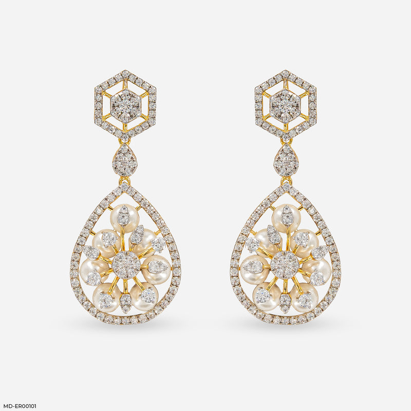 1 Carat Pearl Prism Earrings 14K Yellow Gold