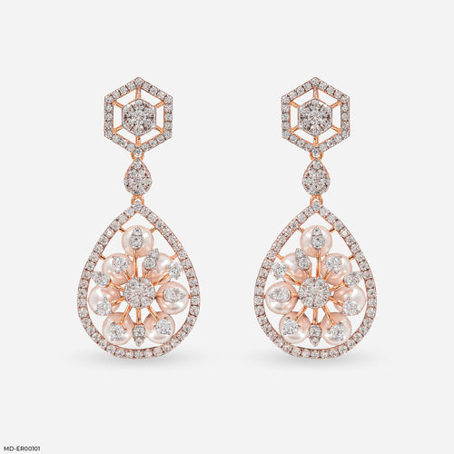 1 Carat Pearl Prism Earrings 14K Rose Gold