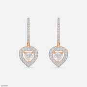 1 Carat Heart Solitaire Halo Hoops 14K Rose Gold