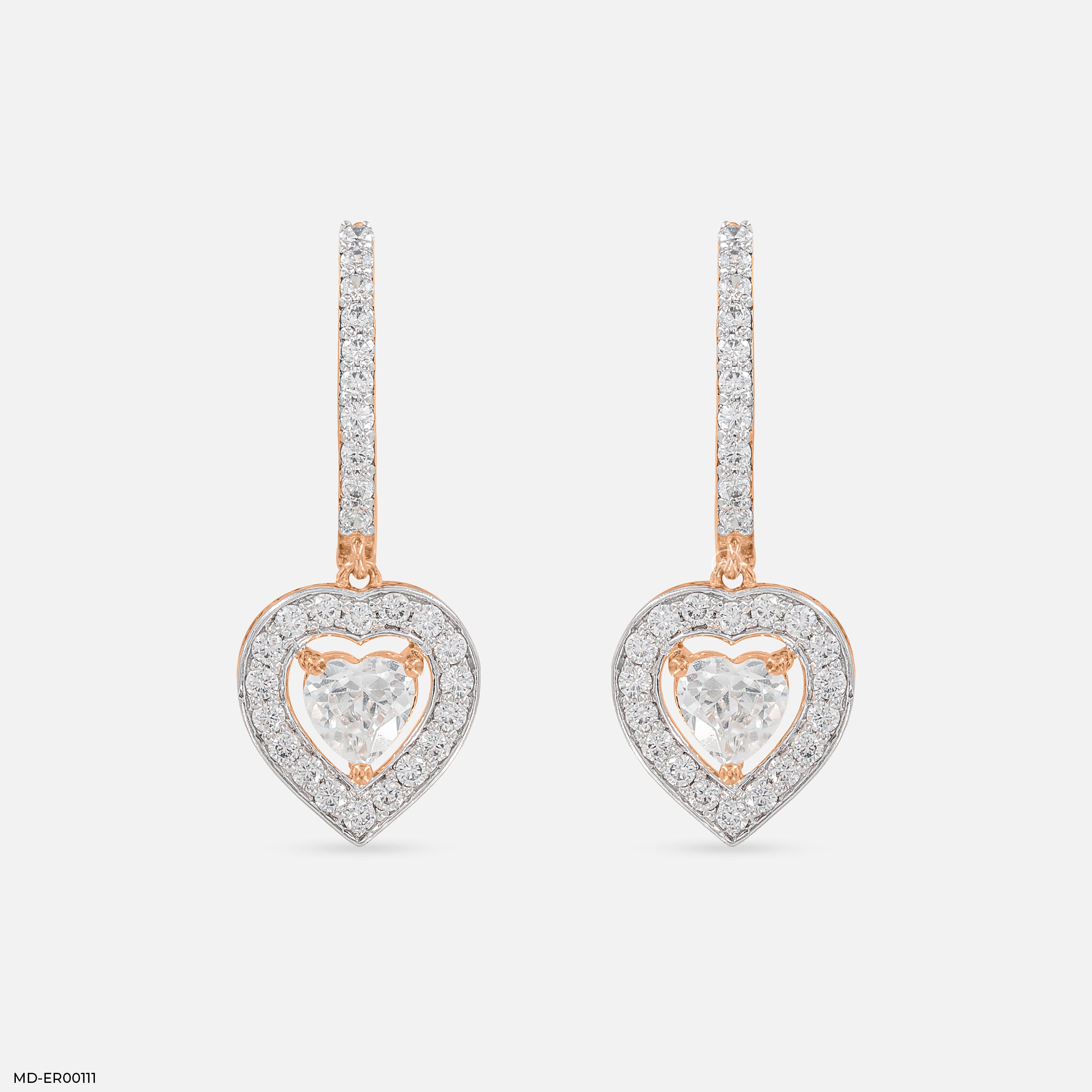 1 Carat Heart Solitaire Halo Hoops 14K Rose Gold