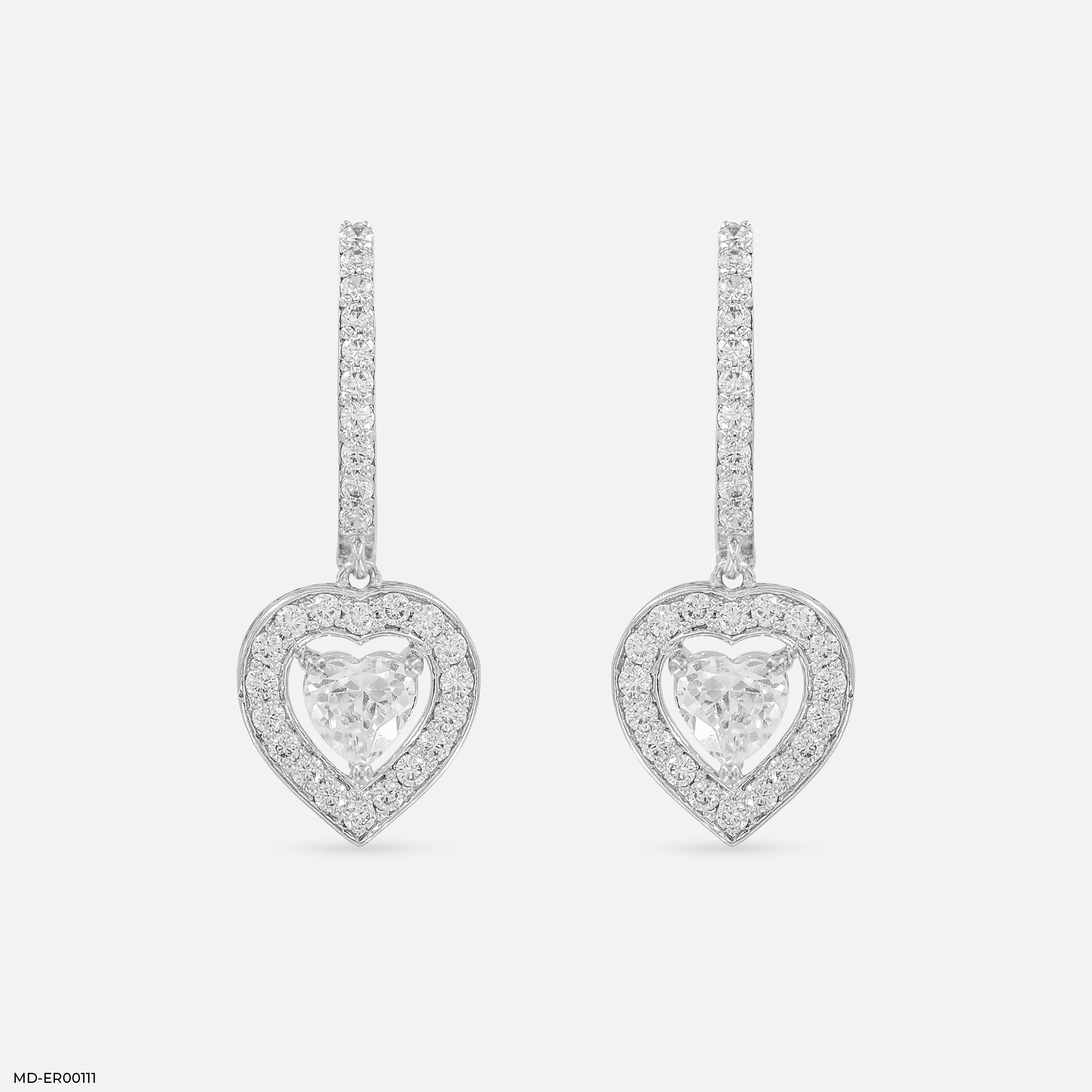 1 Carat Heart Solitaire Halo Hoops 14K White Gold