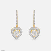 1 Carat Heart Solitaire Halo Hoops 14K Yellow Gold