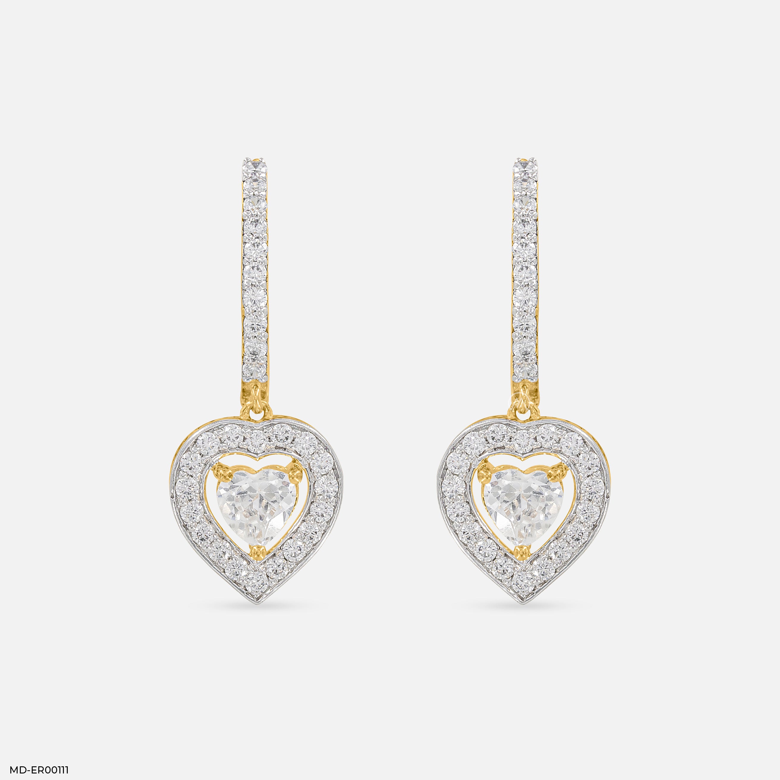 1 Carat Heart Solitaire Halo Hoops 14K Yellow Gold