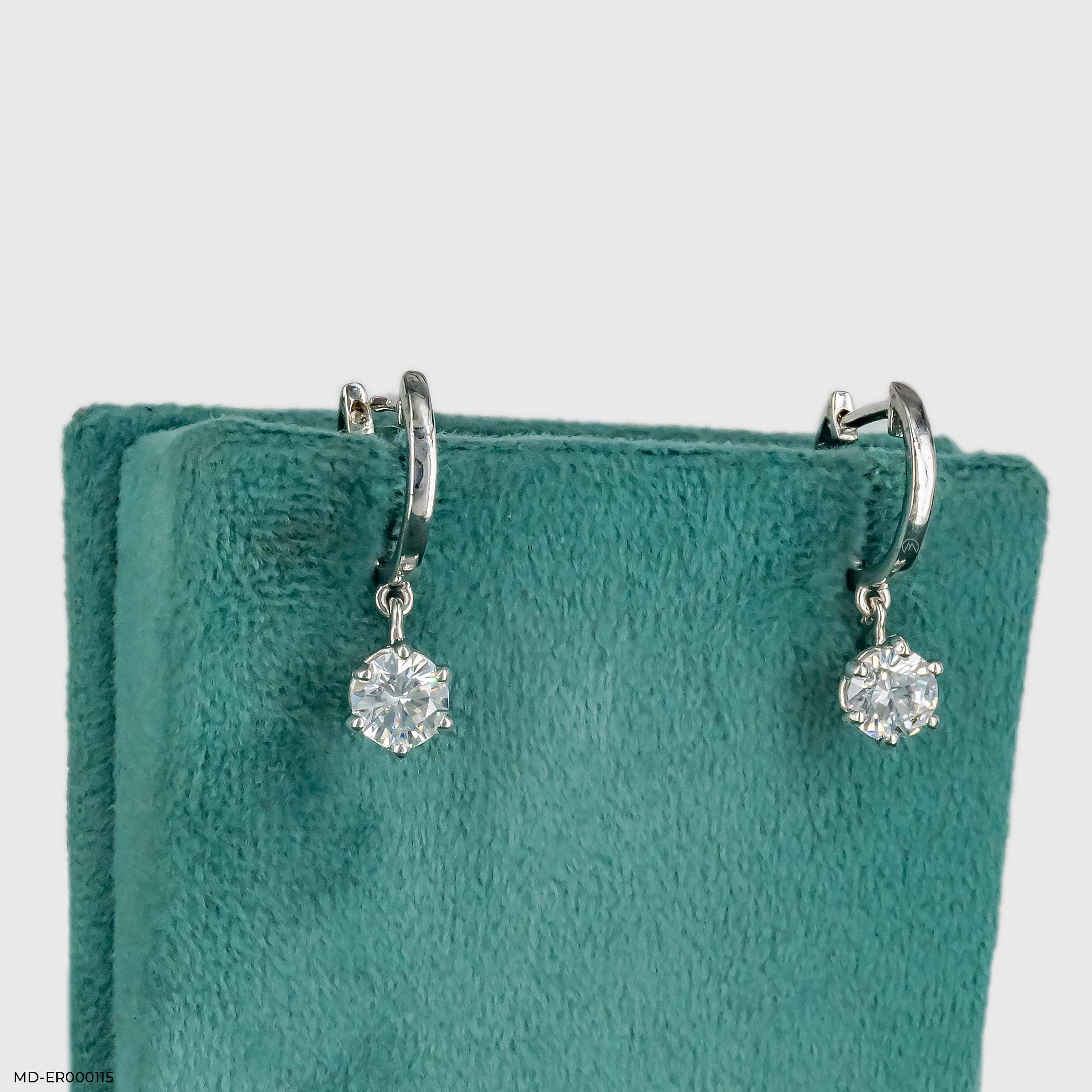 The Solitaire Drop Hoops 9K White Gold
