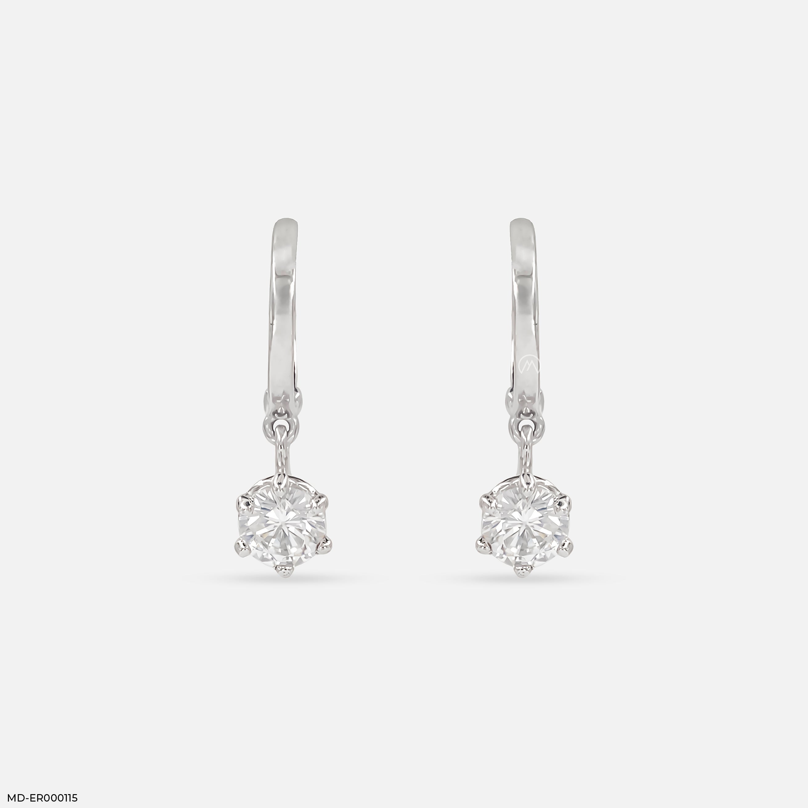 The Solitaire Drop Hoops 9K White Gold