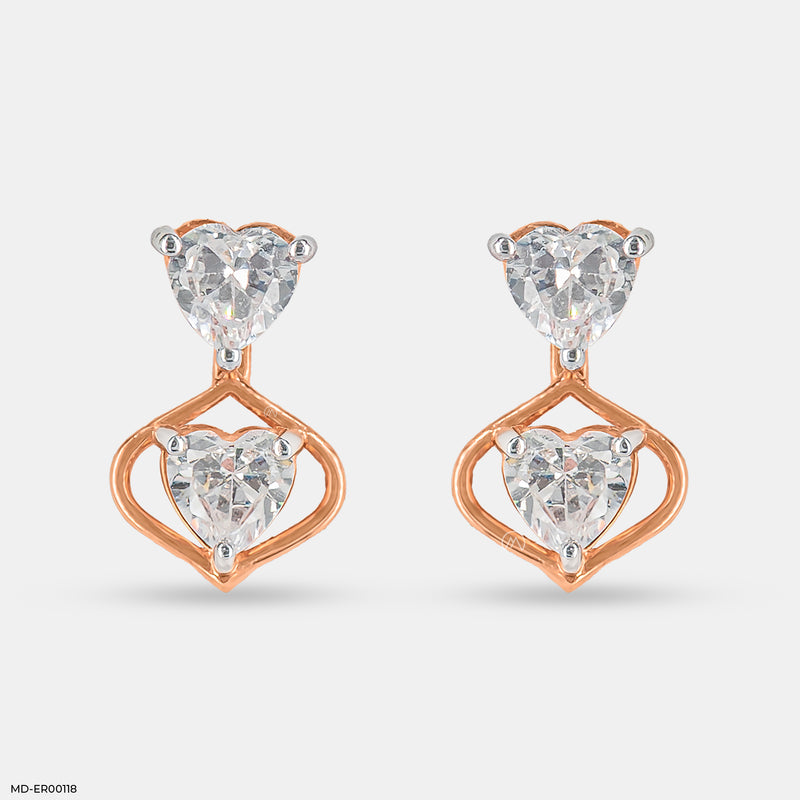 1.1 Carat Twin Hearts Earrings 14K Rose Gold