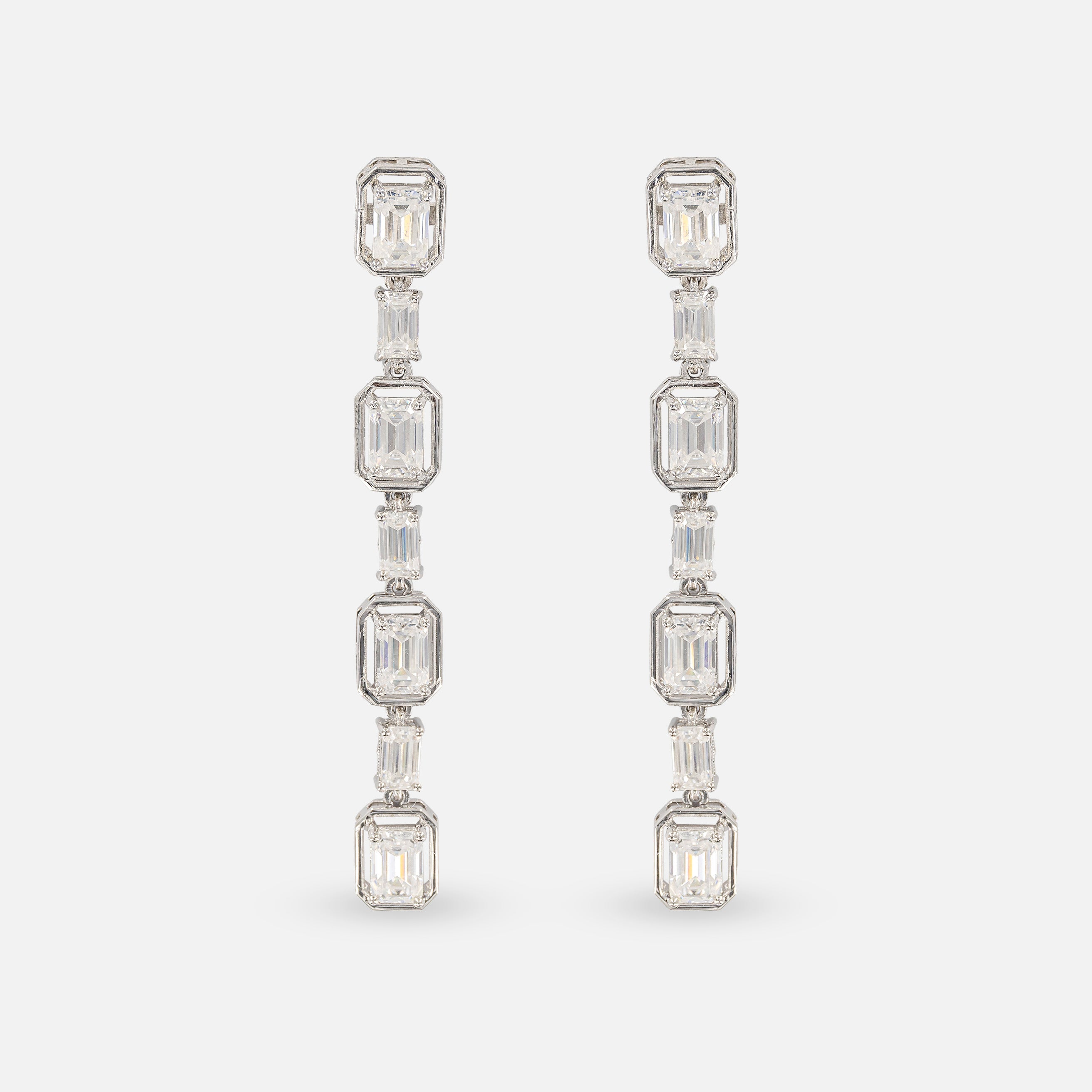 Glimmering Long Earrings 9K White Gold