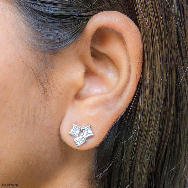 Square Spark Earrings 14K White Gold