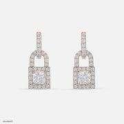 1.5 Carat Princess Cut Solitaire Halo Earrings 9K Rose Gold
