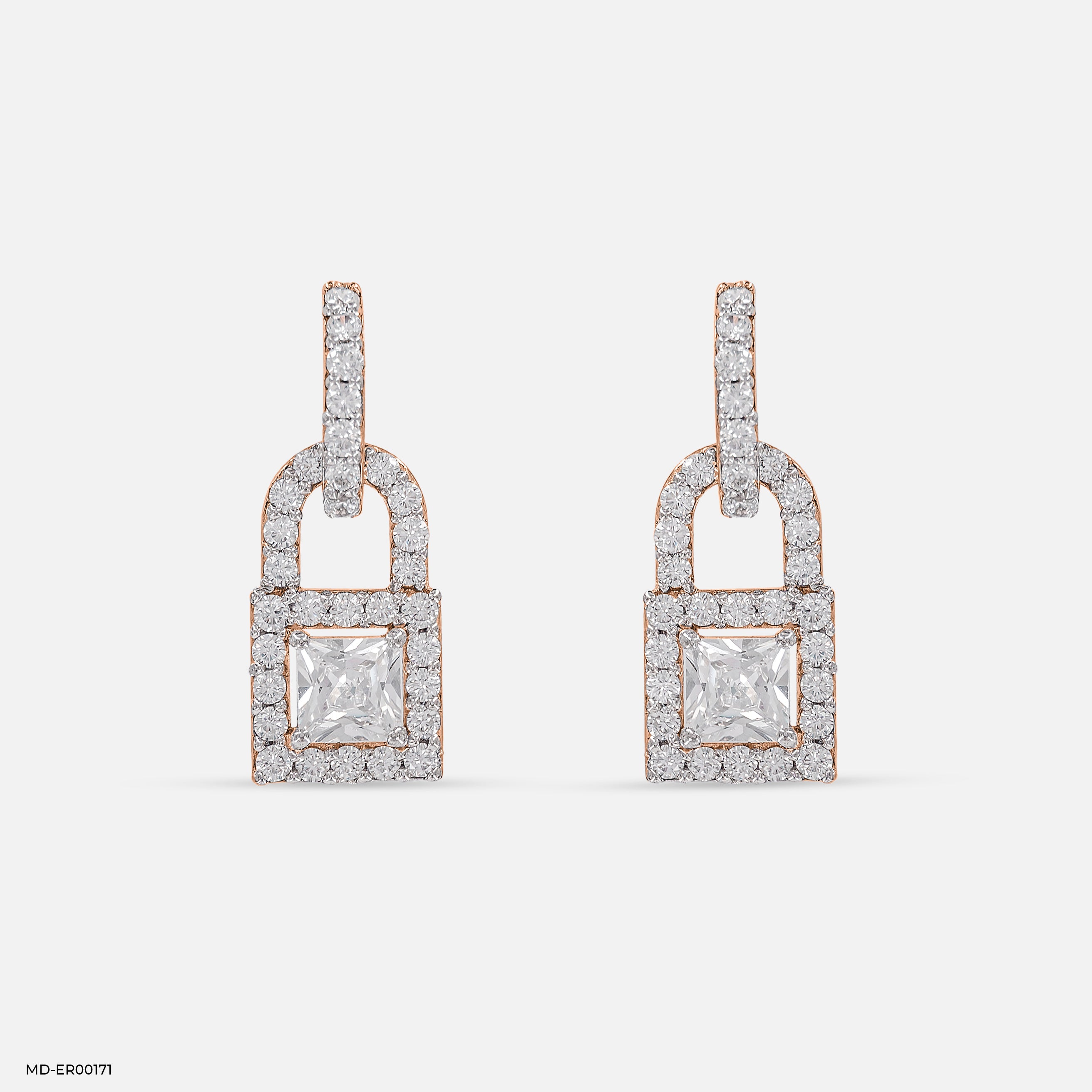 1.5 Carat Princess Cut Solitaire Halo Earrings 18K Rose Gold