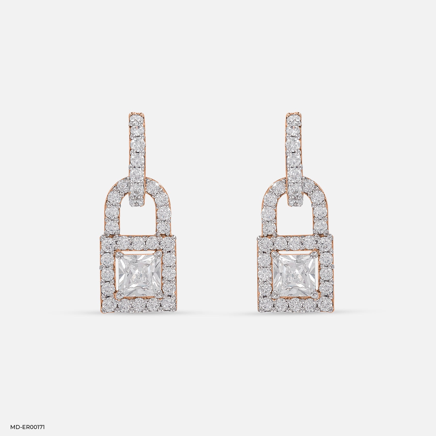 1.5 Carat Princess Cut Solitaire Halo Earrings 14K Rose Gold