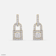 1.5 Carat Princess Cut Solitaire Halo Earrings 9K Yellow Gold
