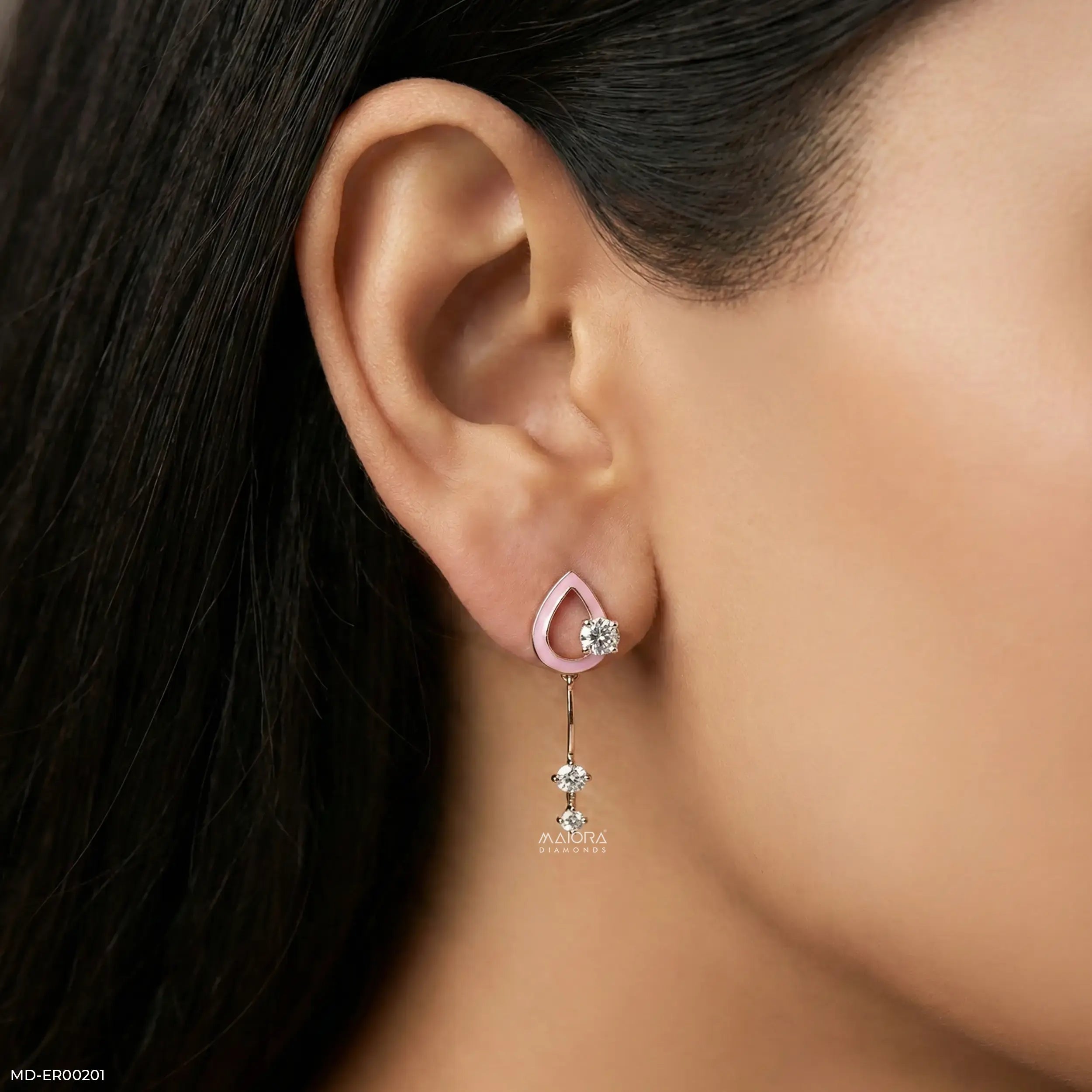 Elliptic Diamond Danglers 9K Rose Gold