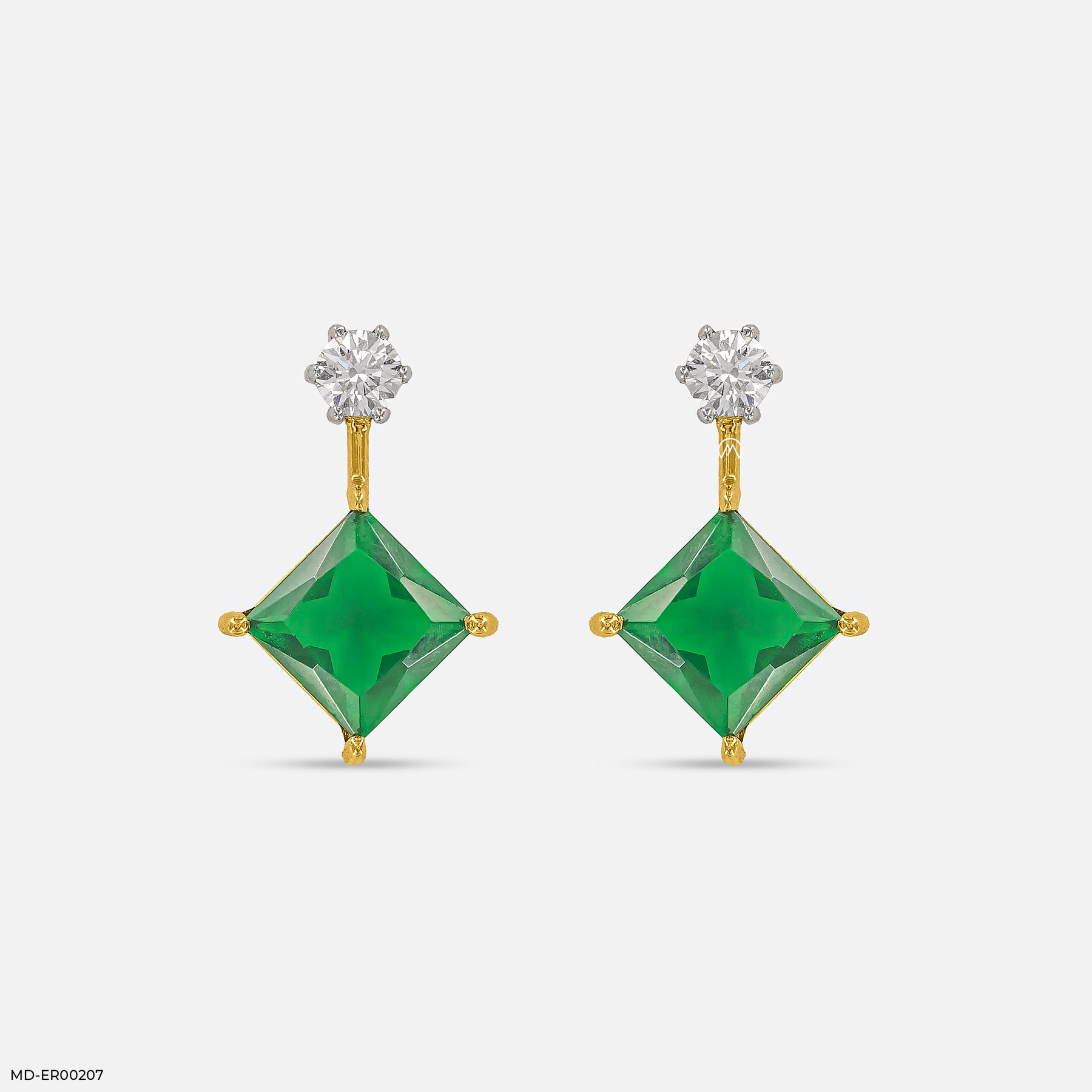Charming Emerald Diamond Earrings 14K White Gold