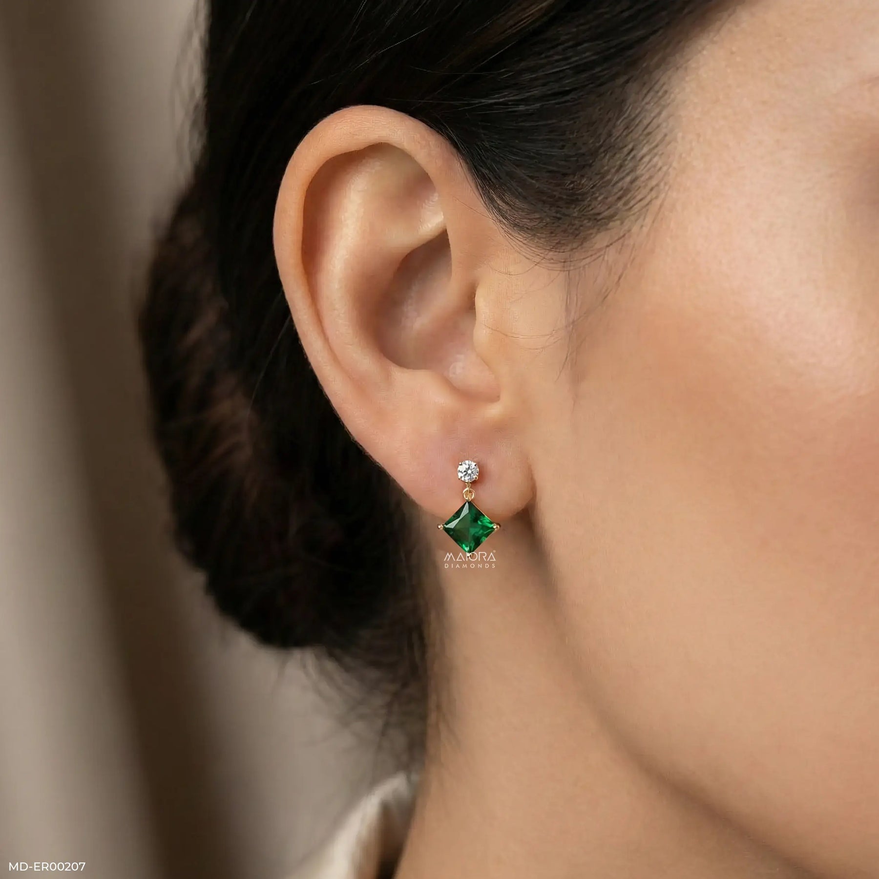 Charming Emerald Diamond Earrings 14K Rose Gold