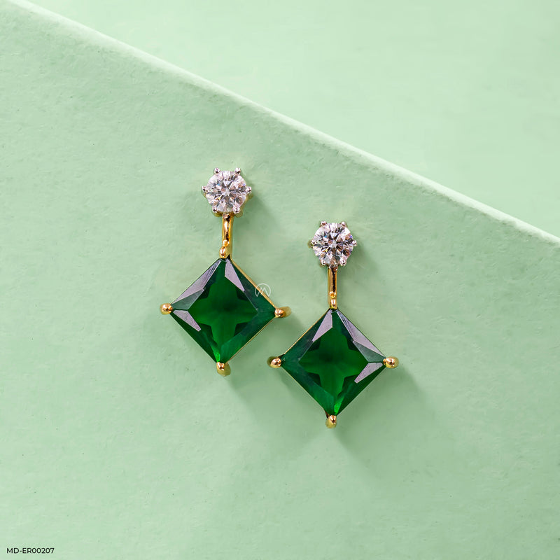 Charming Emerald Diamond Earrings 14K Yellow Gold