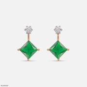 Charming Emerald Diamond Earrings 9K Rose Gold
