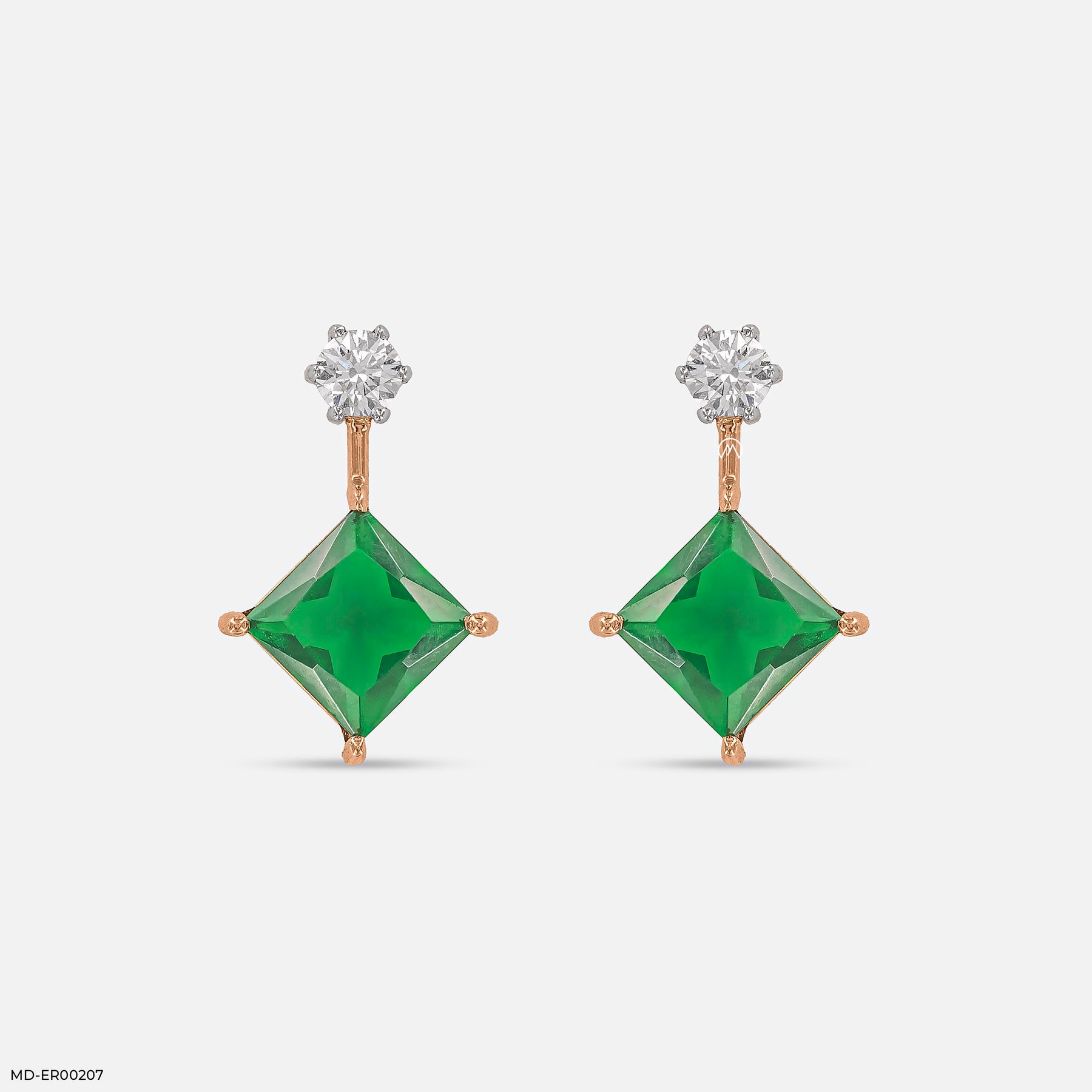 Charming Emerald Diamond Earrings 14K White Gold
