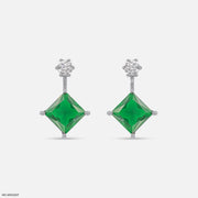 Charming Emerald Diamond Earrings 18K White Gold