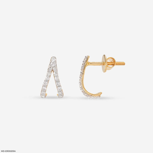 0.35 Carat Edge V Diamond Bali Earrings Stud 9K Yellow Gold