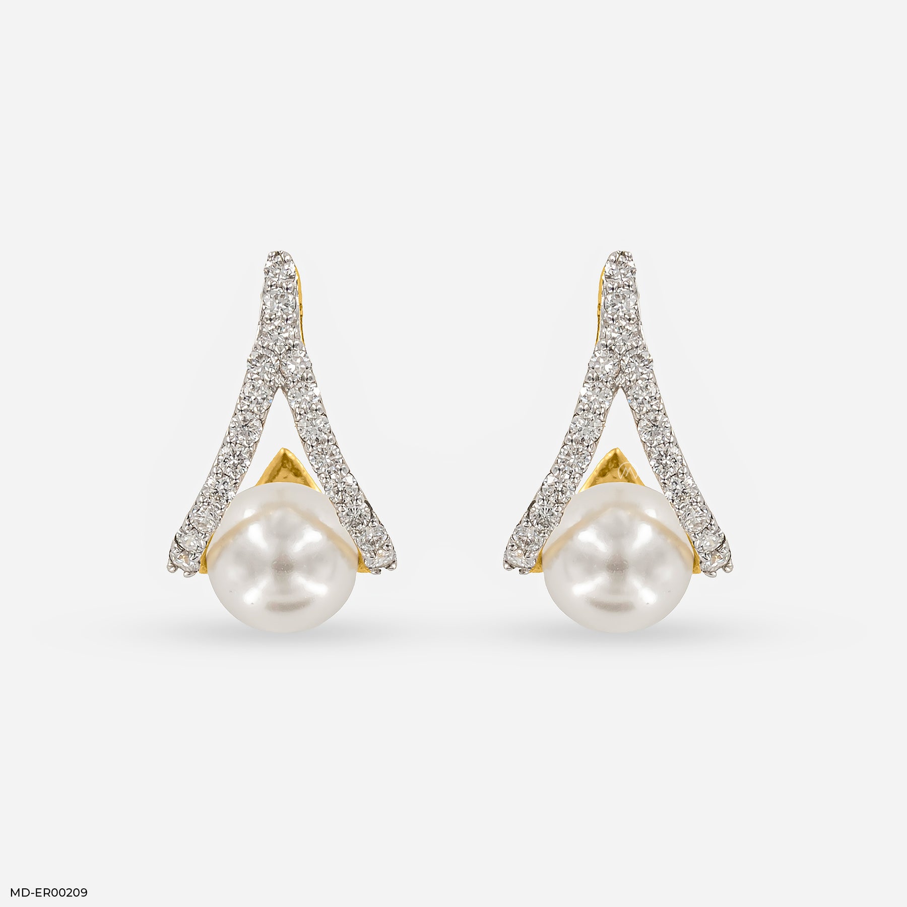 0.35 Carat Pearl Lab Diamond Earrings 14K Yellow Gold