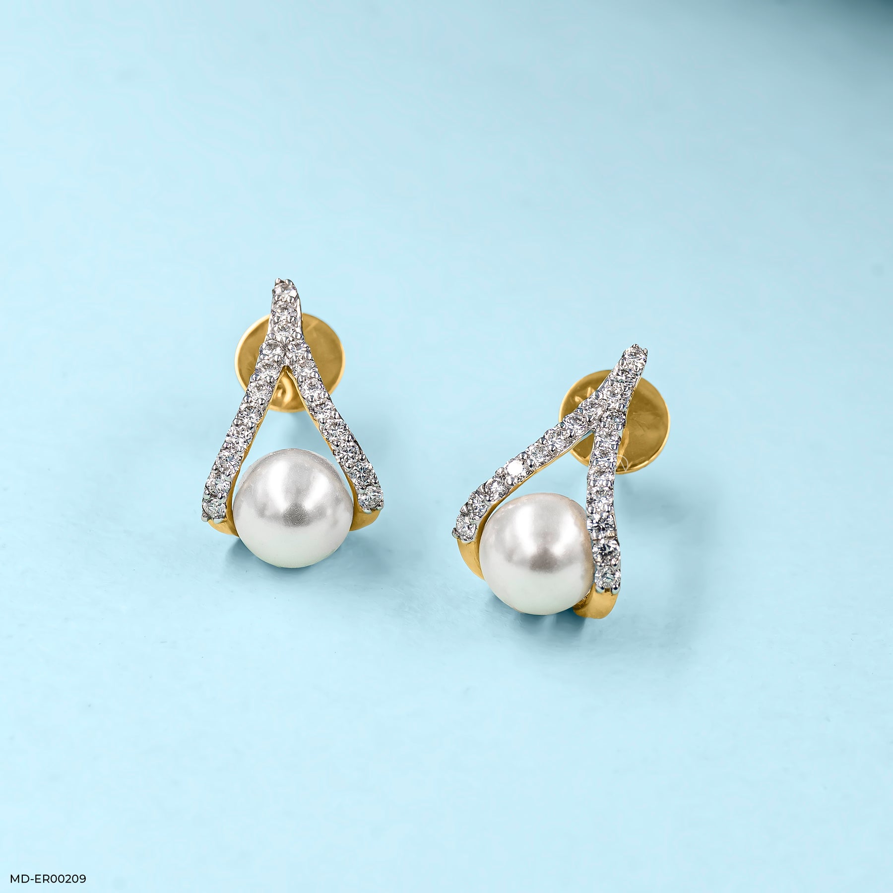 0.35 Carat Pearl Lab Diamond Earrings 14K Yellow Gold