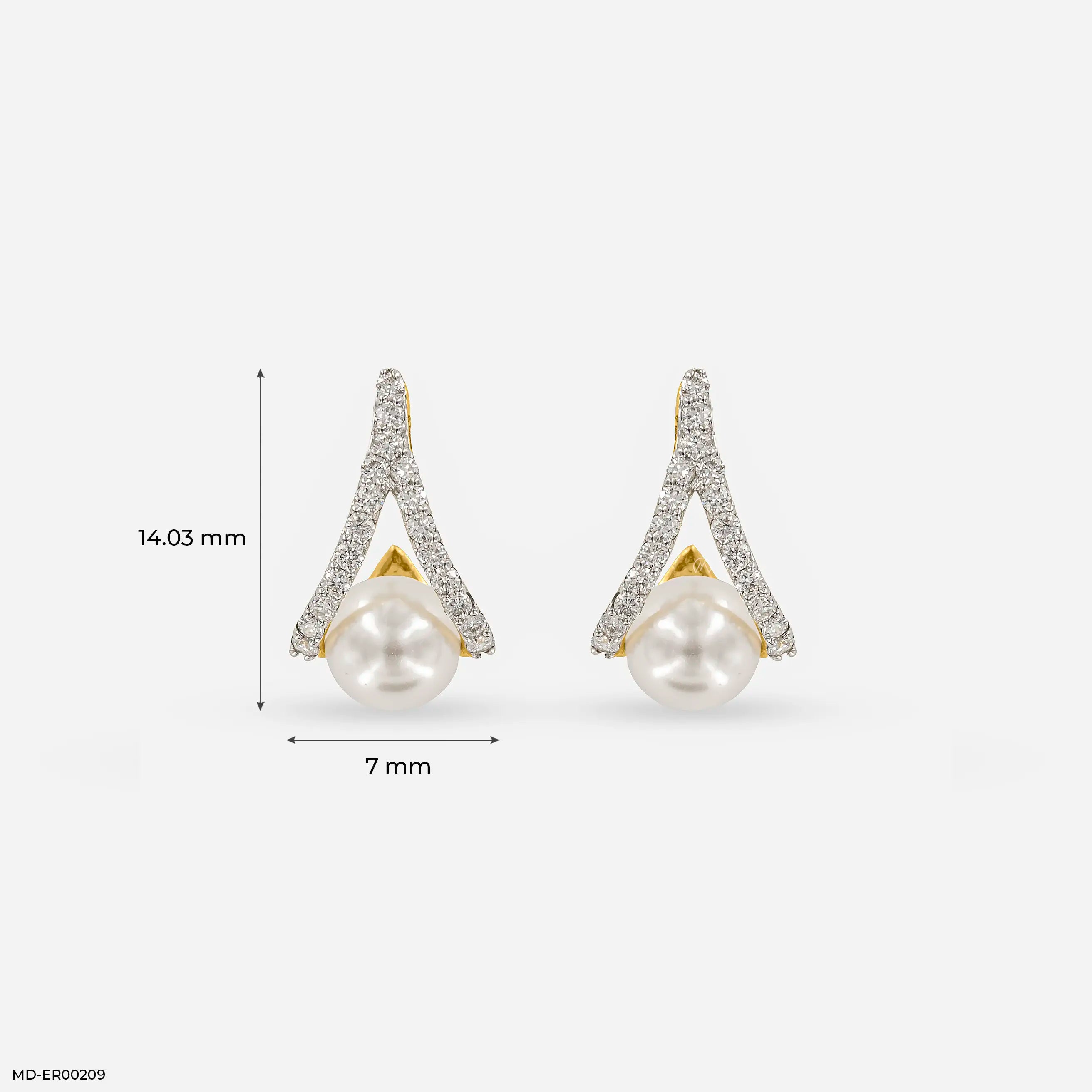 0.35 Carat Pearl Lab Diamond Earrings 14K Yellow Gold