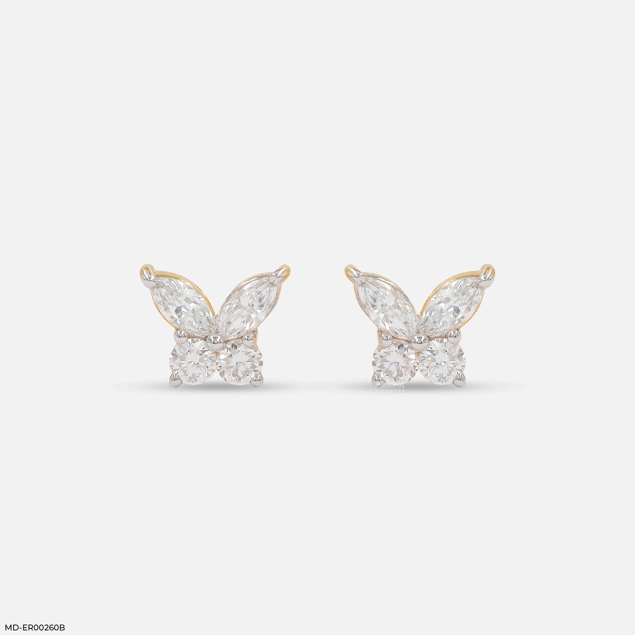 Marquise Wings Solitaire Diamond Earrings 9K Yellow Gold