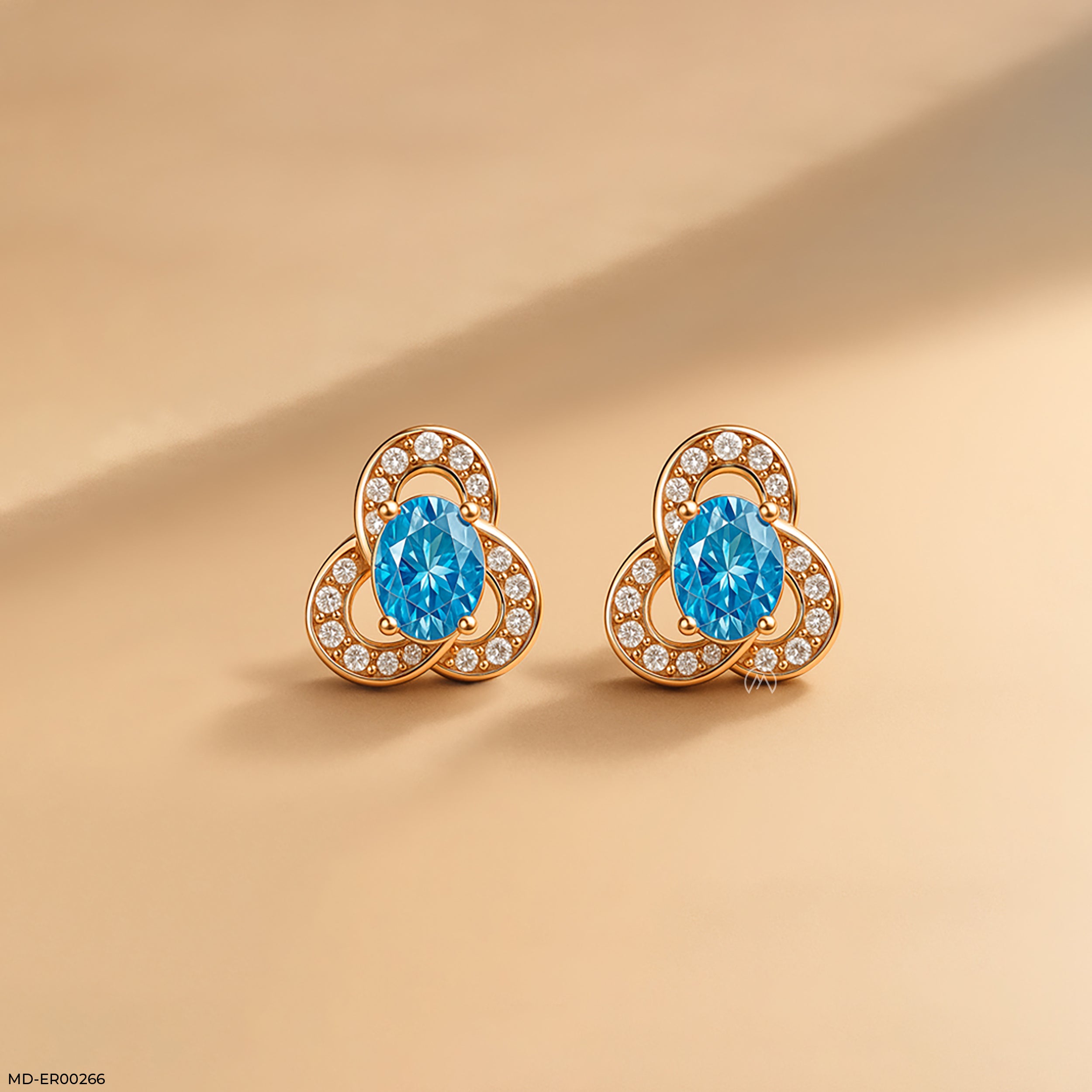 Azure Clover Studs 9K Yellow Gold
