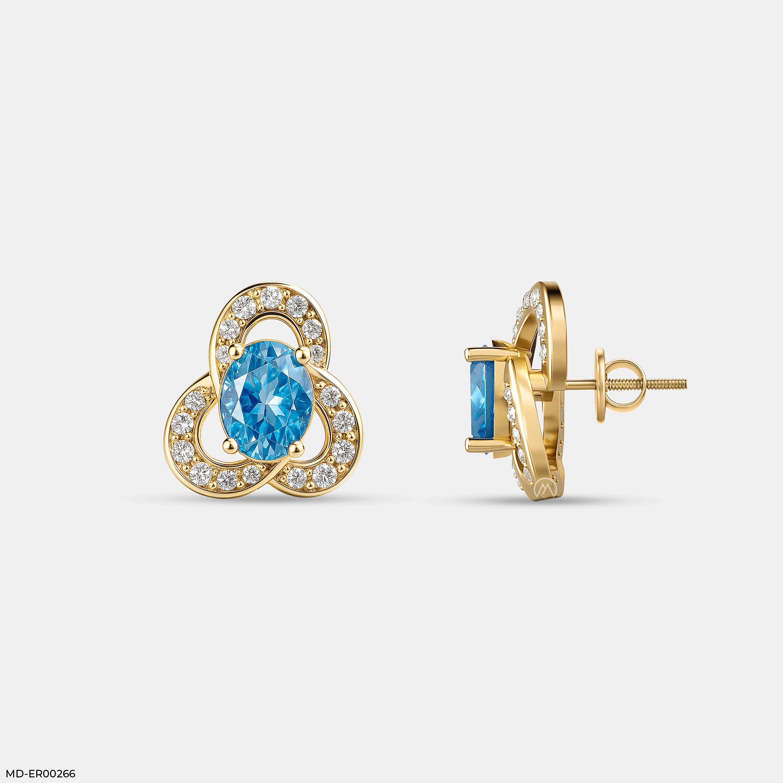 Azure Clover Studs 9K Yellow Gold