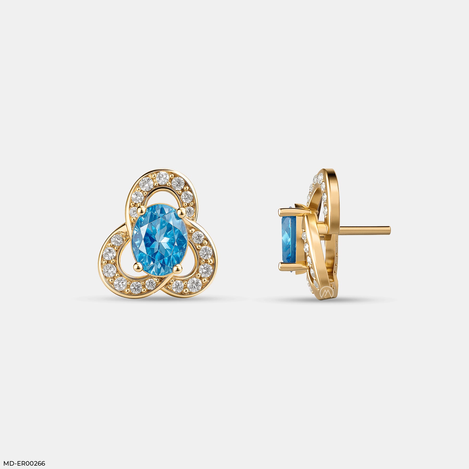 Azure Clover Studs 14K Yellow Gold