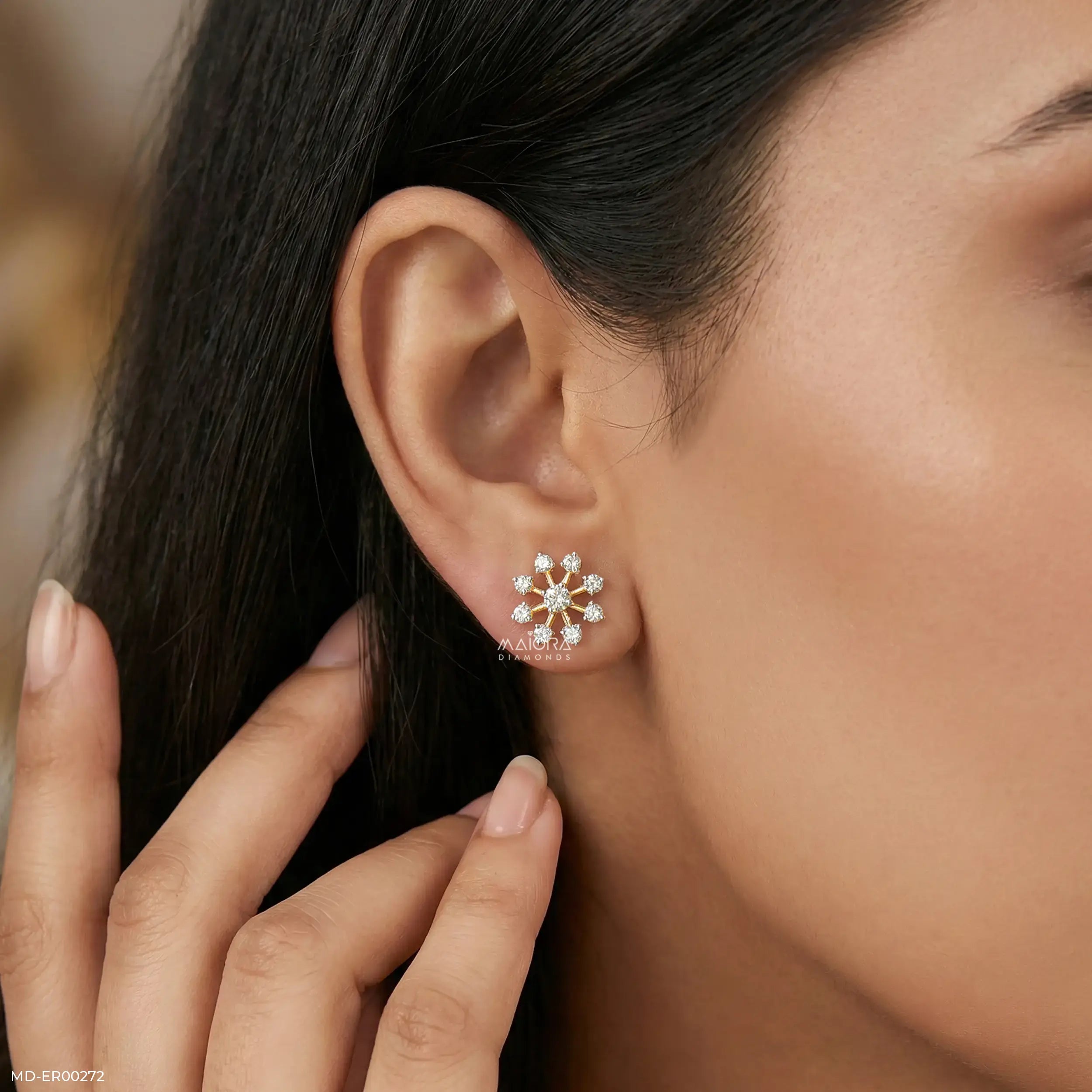 Snow Flake Earrings 9K Yellow Gold