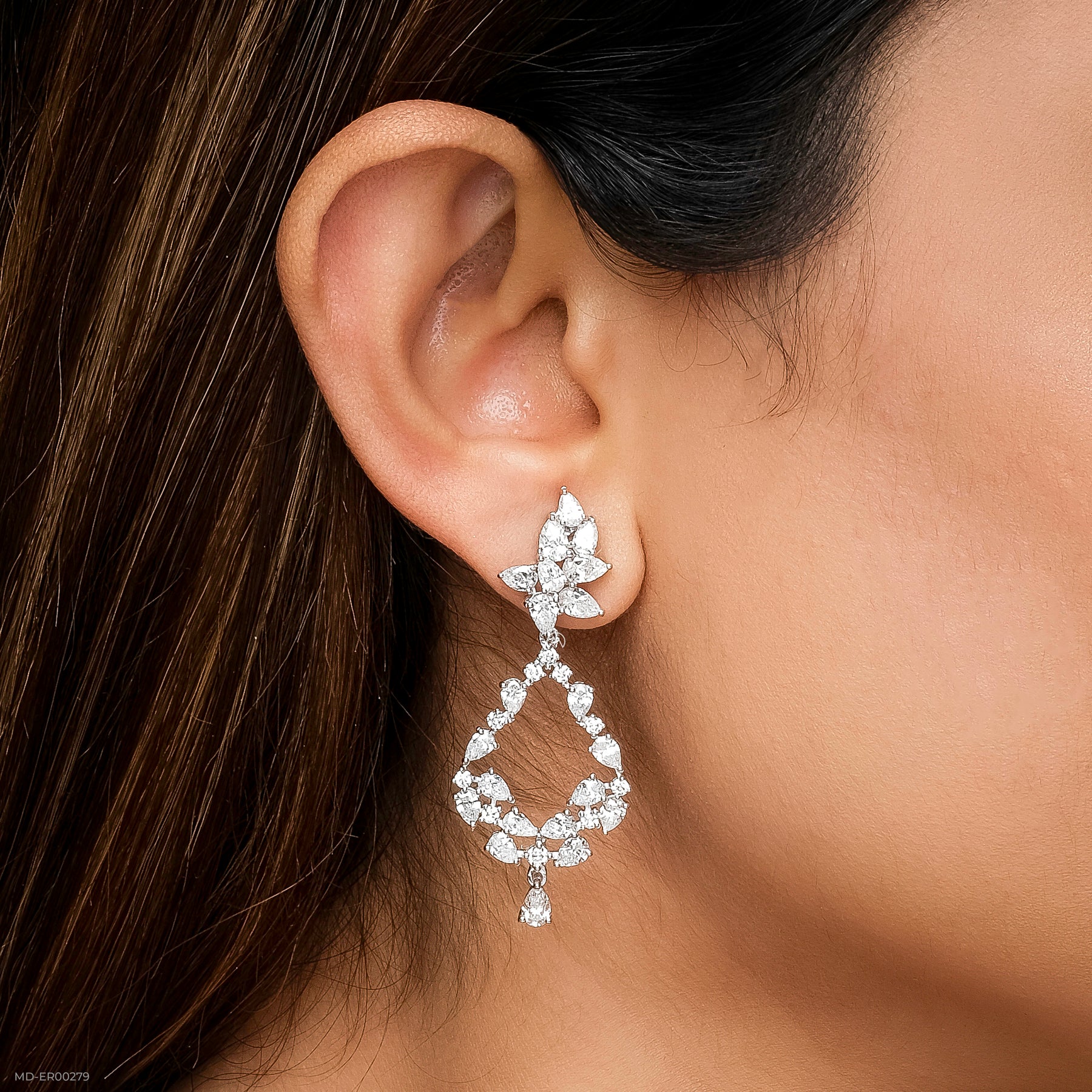 6.15 Carat Aurora Swing Lab Diamond Dangler Earrings 14K White Gold