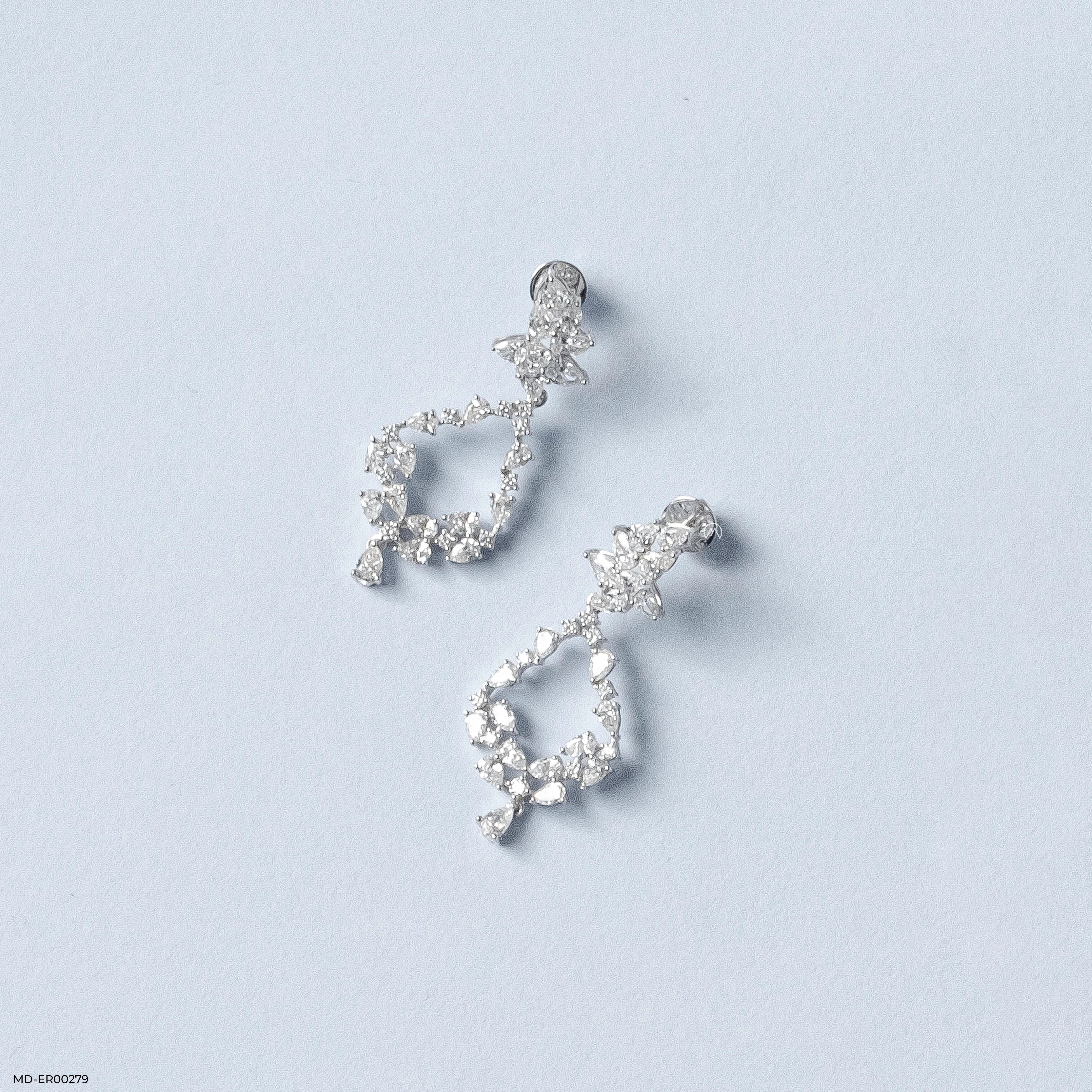 6.15 Carat Aurora Swing Lab Diamond Dangler Earrings 14K White Gold