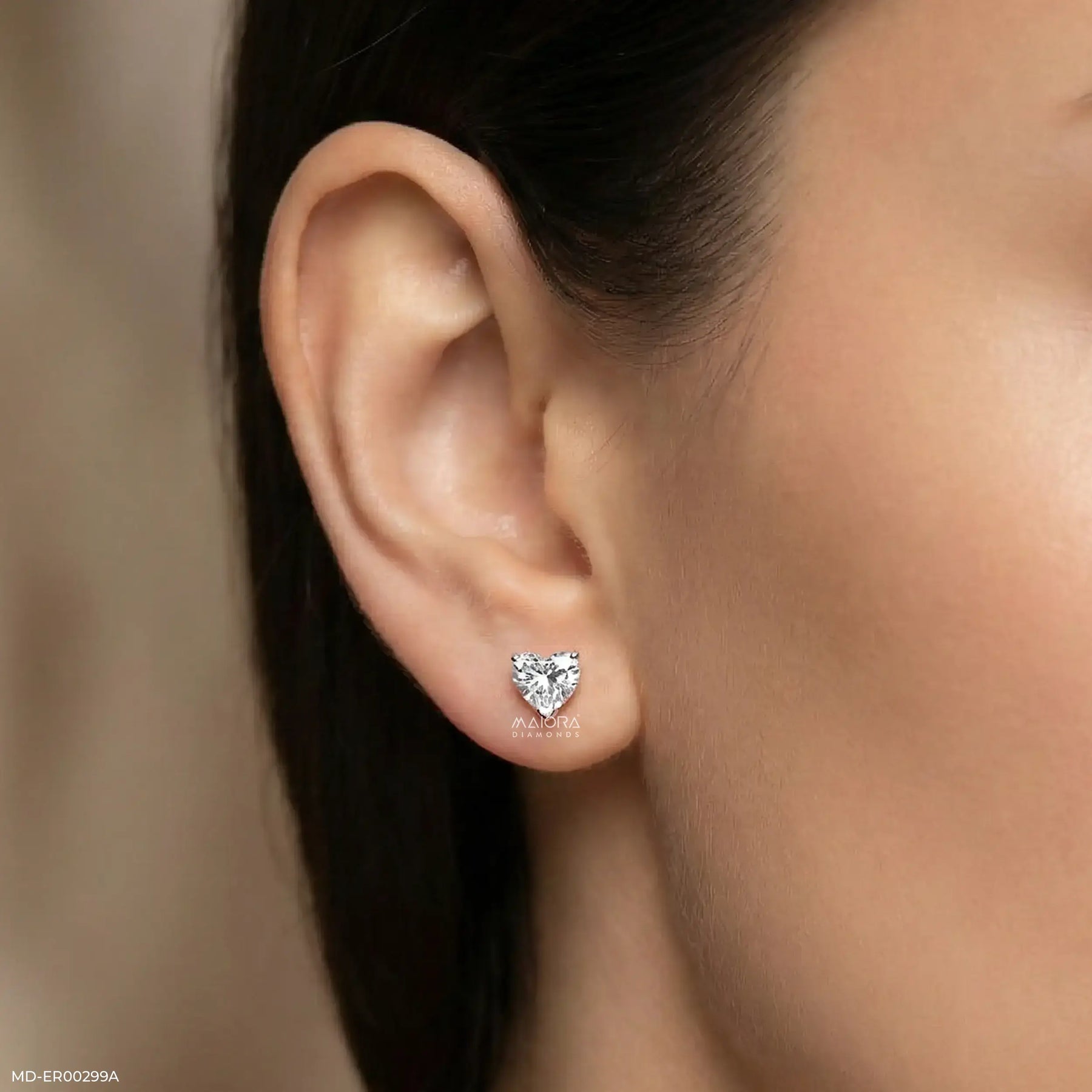 2 Carat Heart Solitaire Embrace Lab Diamond Earrings 14K White Gold