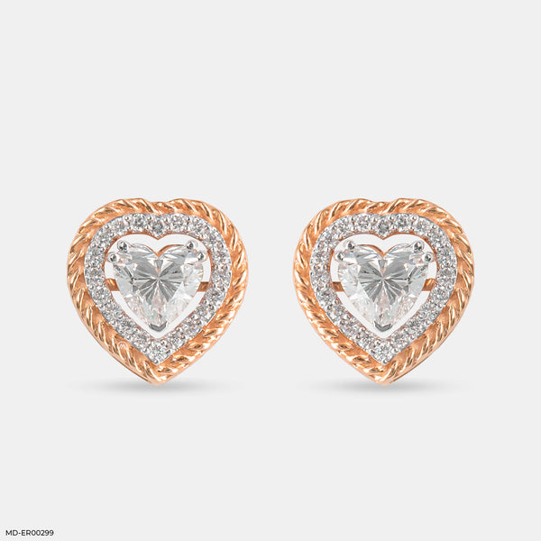 2 Carat Heart Solitaire Halo Detachable Earrings 14K Rose Gold