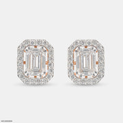 2 Carat Emerald Solitaire Halo Detachable Earrings 9K Rose Gold