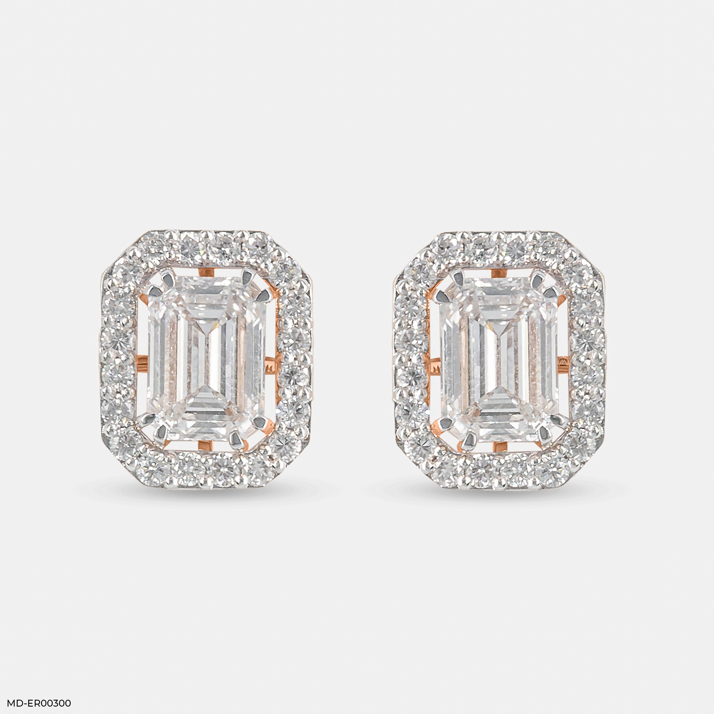 2 Carat Emerald Solitaire Halo Detachable Earrings 9K Rose Gold