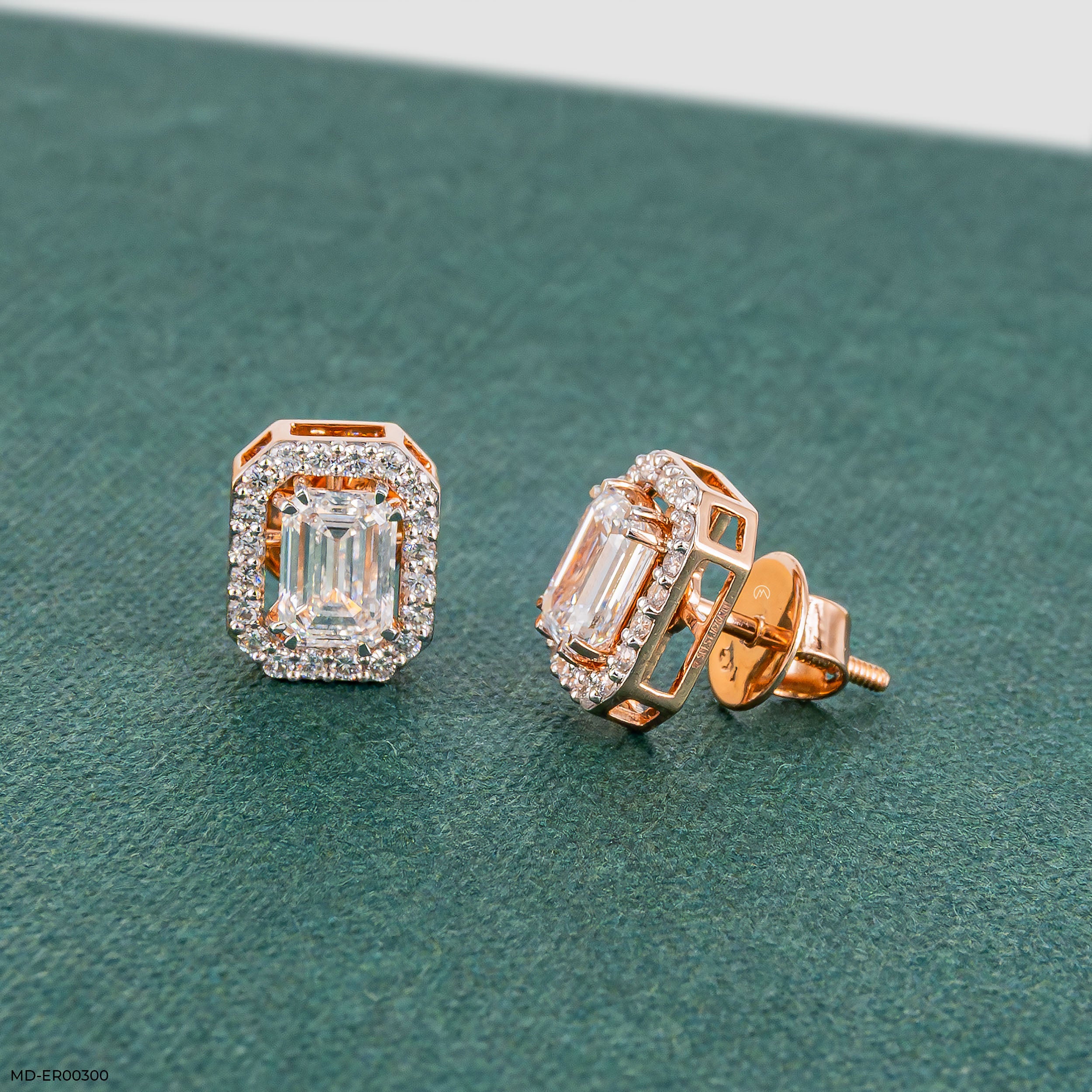 2 Carat Emerald Solitaire Halo Detachable Earrings 9K Rose Gold