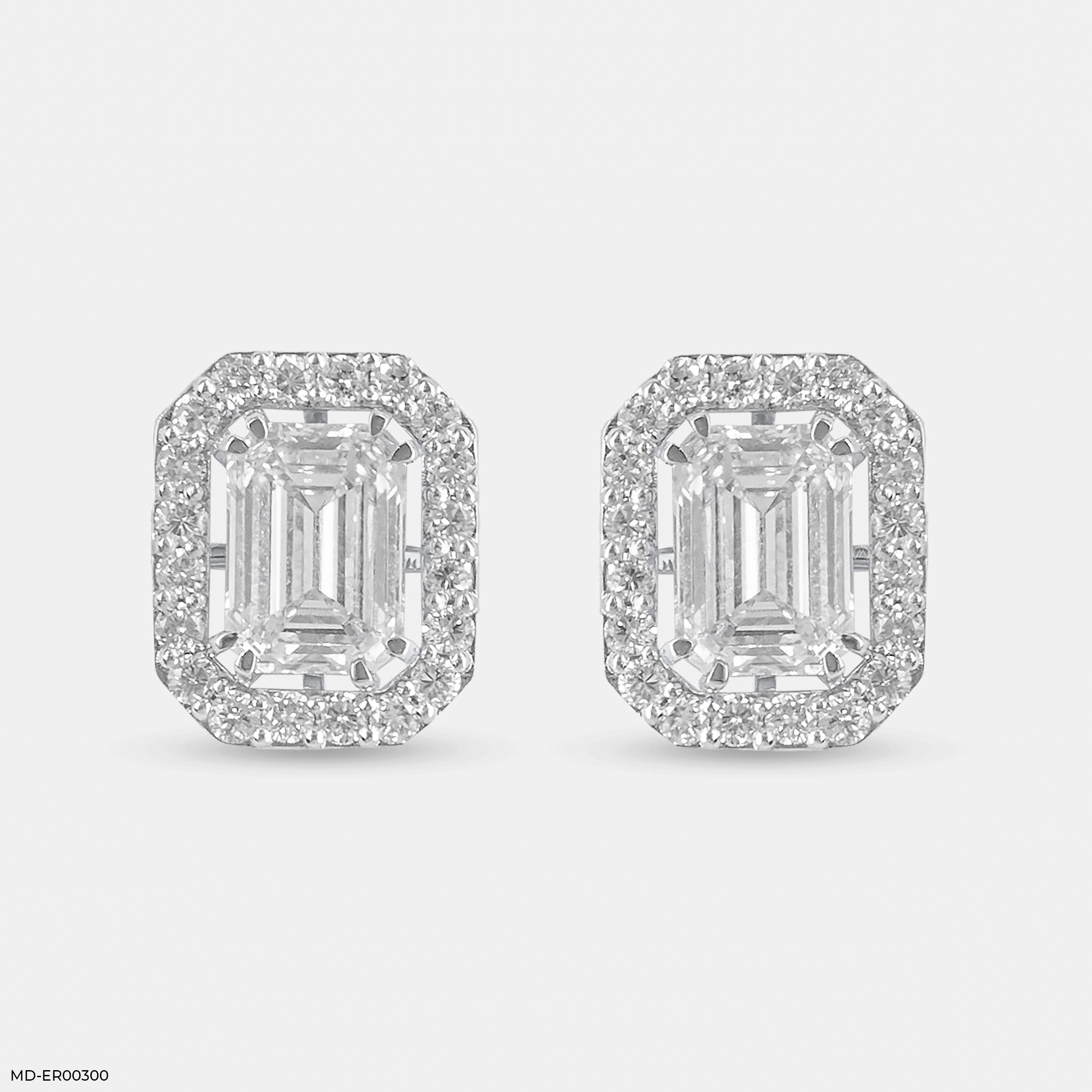 2 Carat Emerald Solitaire Halo Detachable Earrings 14K White Gold