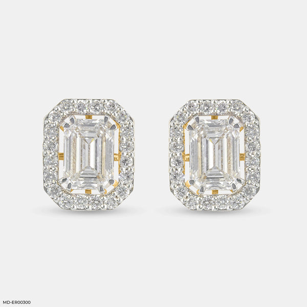 2 Carat Emerald Solitaire Halo Detachable Earrings 18K Yellow Gold