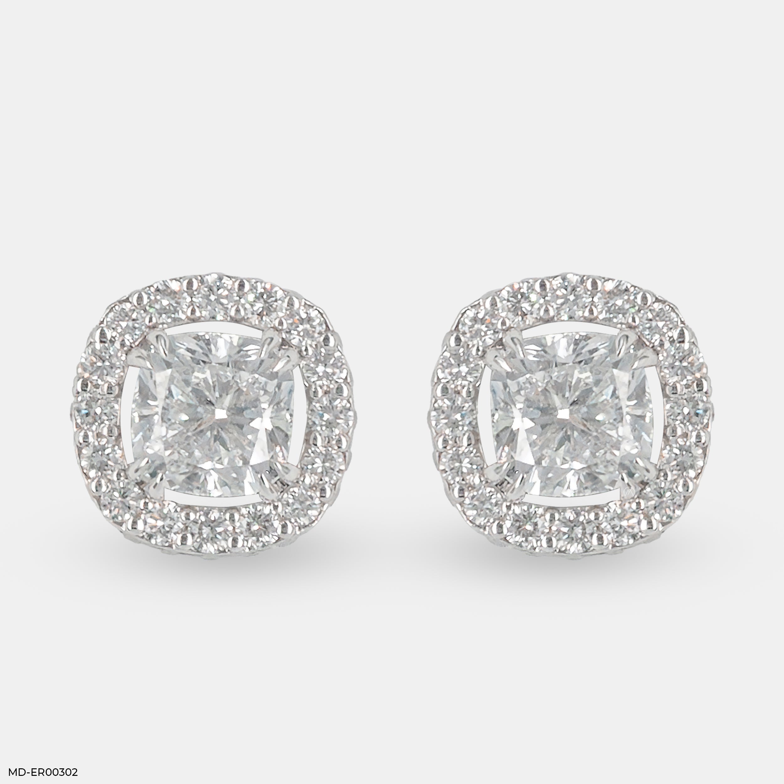 2 Carat Cushion Solitaire Halo Detachable Earrings 14K White Gold