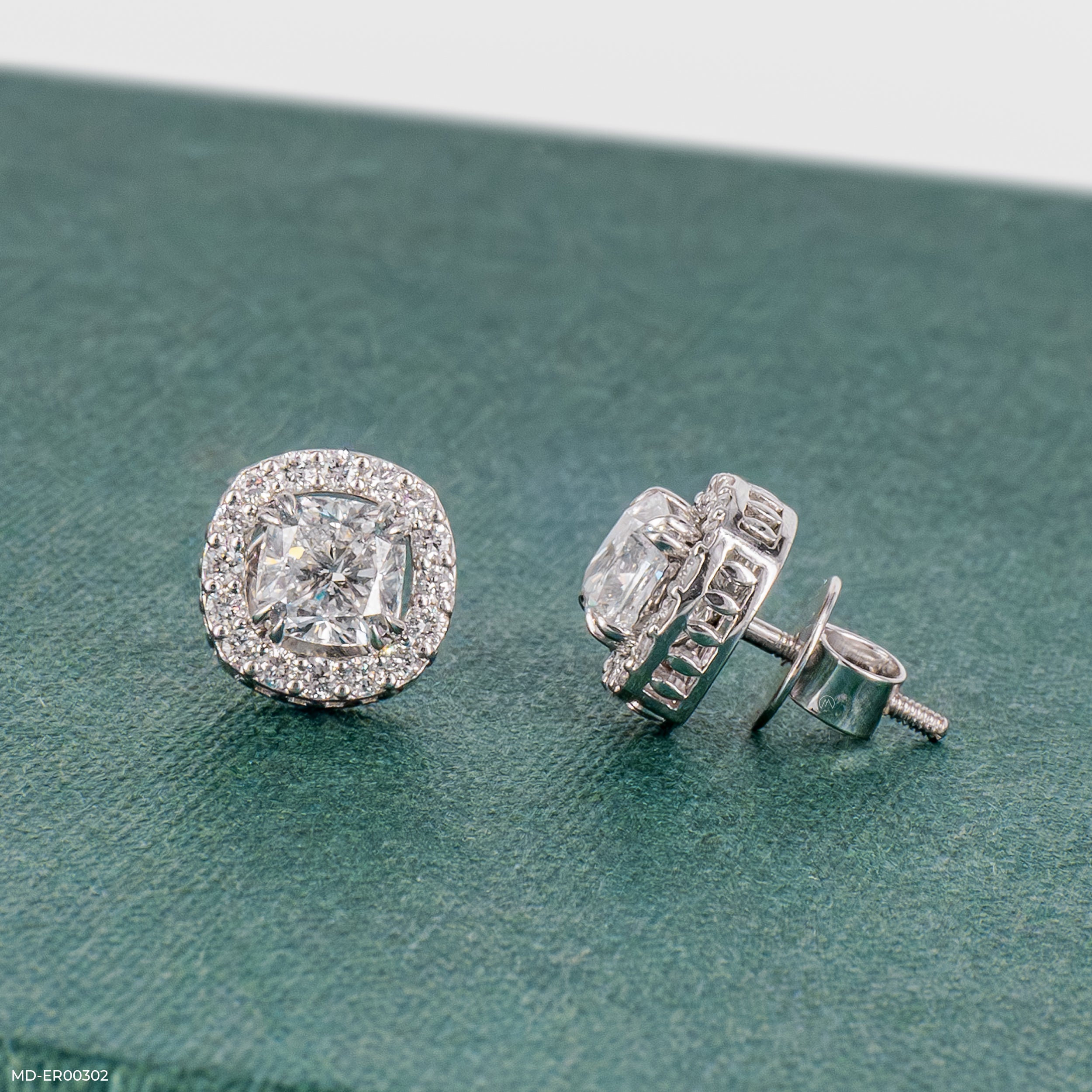 2 Carat Cushion Solitaire Halo Detachable Earrings 14K Rose Gold