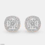 2 Carat Cushion Solitaire Halo Detachable Earrings 14K Rose Gold